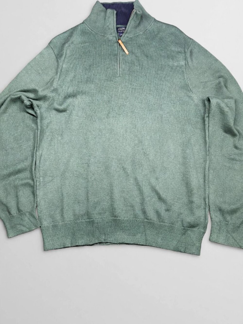 J.Crew Mens Sage Green Cotton Quarter-Zip Sweater Size L